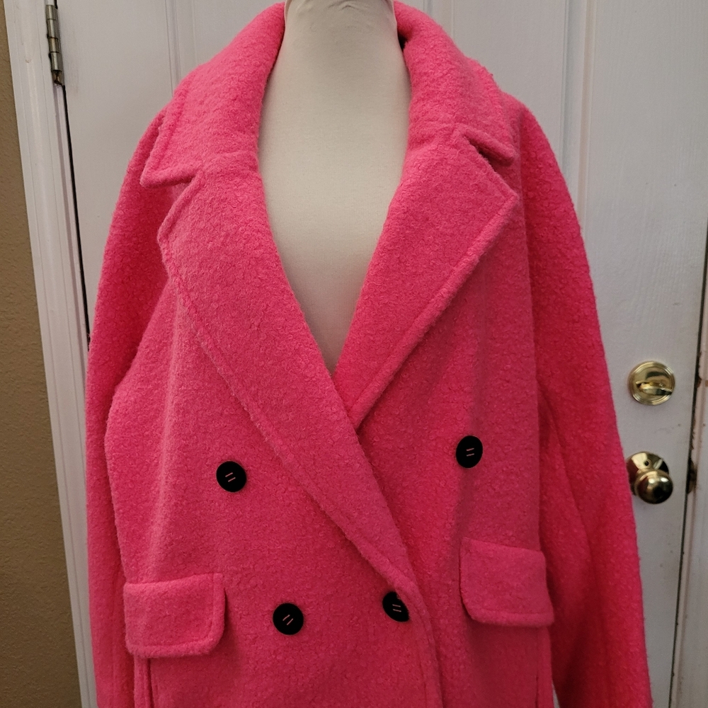 New BCBG hot pink boucle long coat bright sexy modern designer size XXL 2X 2XL - Picture 8 of 14